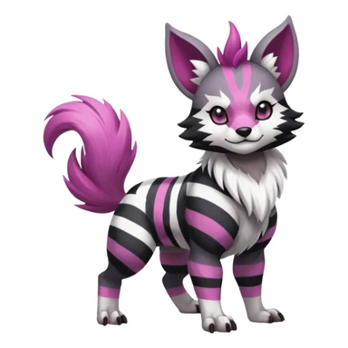 Black and white-striped Colorful Skilled Adept Graceful Asian Painted WereGarurumon-Meloetta-Obstagoon-Furret-fusion-hybrid-creature (full body) with a magenta accent, tufted ears sticker
