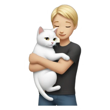 Girl and boy hug two white cats sticker