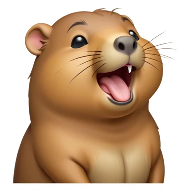 Cinematic Cute Yawning Capybara Portrait Emoji, Head tilted slightly with a dramatic, wide-open yawn, showcasing a plush, rounded body with a broad capybara head featuring a short snout and subtle, small ears, with drowsy, half-closed eyes and a relaxed expression, Simplified yet irresistibly adorable features, highly detailed, glowing with a soft, cozy natural glow, high shine, relaxed yet expressive, stylized with a dash of whimsical charm, soft glowing outline, capturing the essence of a drowsy yet affectionate capybara guardian that seems ready to stretch out for a nap! sticker