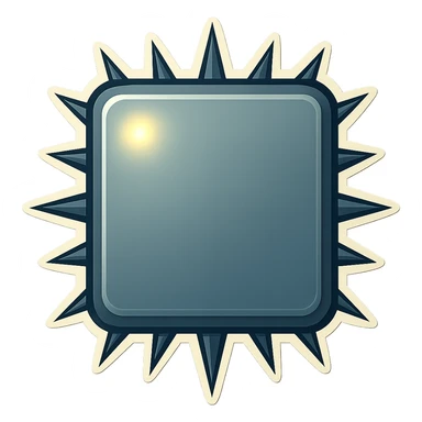 Make all the spikes on the side edges of the metal slab sharp instead of fat, keep the head-on view and retro sticker style. sticker