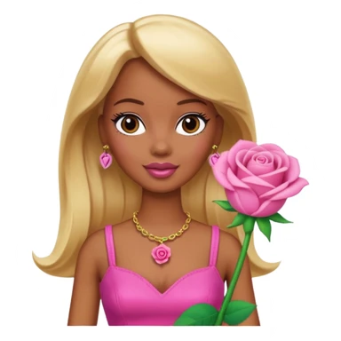 Brown skin blonde hair barbie with rose toy  sticker