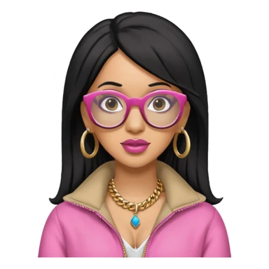 rapper Cardi B black hair, pink cloth wear glasses sticker