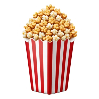 caramel popcorn in a large red and white vertically striped package, thick bold stripes, golden brown caramel popcorn, minimalist design, no text or additional elements on package, only thick red and white stripes pattern, glossy iOS emoji style sticker