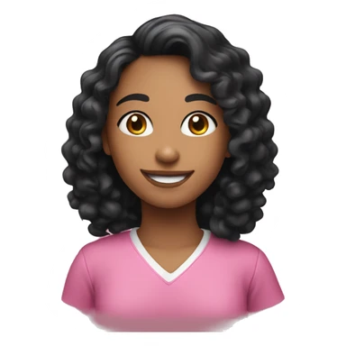 smiling girl with curly black hair with pink shirt sticker