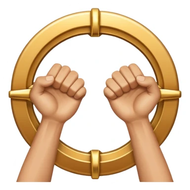 A golden wheel above two fists, palms facing each other  sticker
