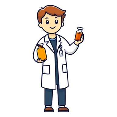 Pharmacist holding an amber pill bottle sticker