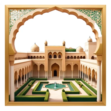 ​Cinematic Realistic Alhambra, depicted as a panoramic, zoomed-out view of the entire majestic Moorish palace complex with intricate arches, expansive courtyards, and lush gardens, bathed in soft golden lighting that highlights its opulent historical beauty, sticker