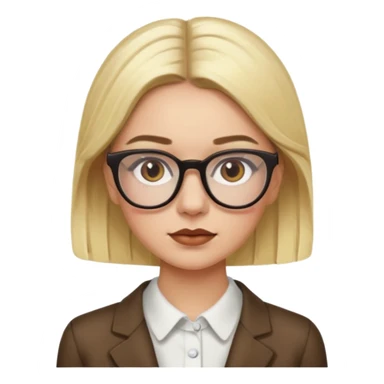 Chanel Oberlin, blonde hair, brown eyes, glasses, acne, dark eyebrows, apple emoji style sticker
