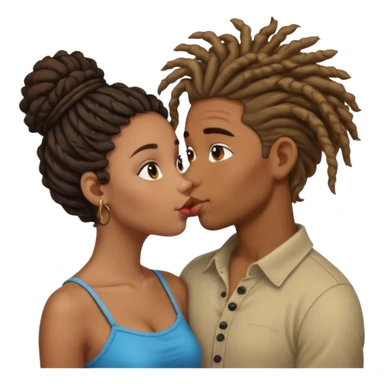 Brown boy with dreadlock kissing black girl with curly bun sticker
