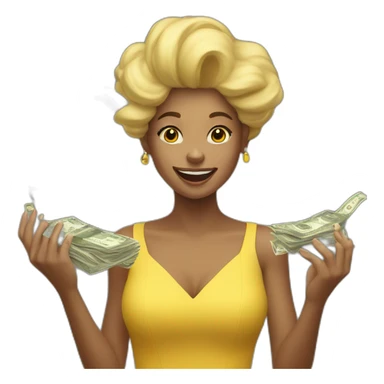 a girl in a yellow dress tosses money up in the air sticker