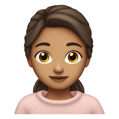Pretty brown eyed brunette girl with light pink sweater reading cozy sticker