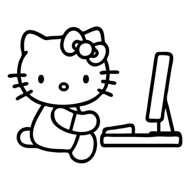 Hello Kitty sitting at computer sticker