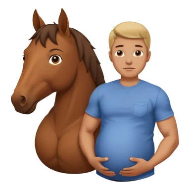 pregnant man  with horse sticker