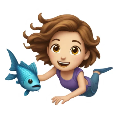 girl with brown hair as a  fish jumping out of water sticker