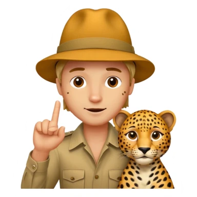 A man sticking his finger into the body of a leopard. sticker