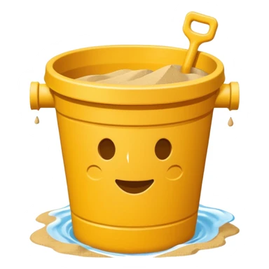 Bucket-shaped sand castle, made with an upside-down pail mold sticker