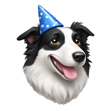 A black and white Border Collie with black spots wearing a party hat.   sticker