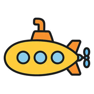 submarine color outlined icon, black outlines with color fill sticker