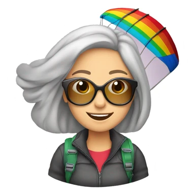 Mujer de gafas y pelo largo volando en parapente de colores  sticker