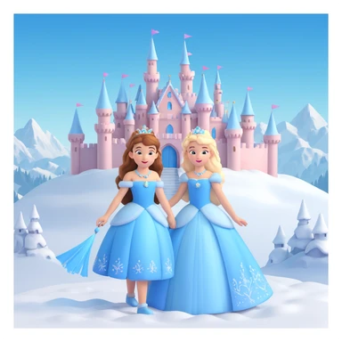 girls in a  snow princess dress, snow castle background sticker