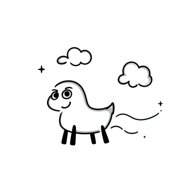 Hand-drawn flying chair with googly eyes and a happy expression, soaring through the sky sticker