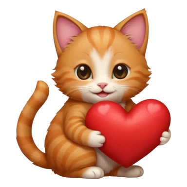 The ginger kitten is hugging a heart, very happy and smiling, he has a very beautiful face. sticker
