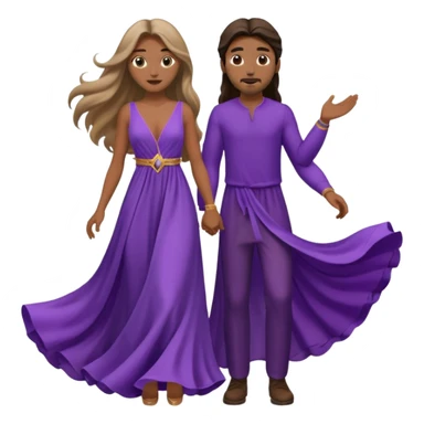 A couple in same outfit female with long hair and purple dress sticker