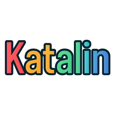 Katalin name in colorful gradient modern font with dark outline, transparent background, in the style of sample images sticker