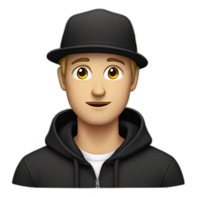 A white guy wearing a black hoodie and a black hat sticker