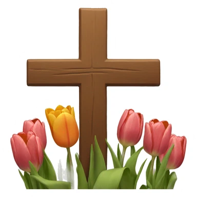 brown cross with tulips at base  sticker