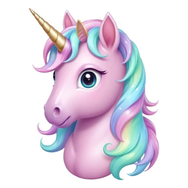 Cinematic pastel-colored unicorn, flowing iridescent mane, big sparkling eyes, tiny rounded hooves, soft chubby cheeks, delicate magical glow surrounding, enchanting and dreamy. sticker