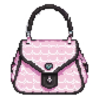 pink and black gothic purse, pixel art style, cute and chibi, small size, simple details sticker