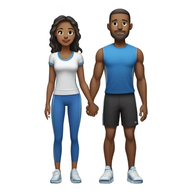 Emoji of a sporty couple, a man and a woman in athletic outfits, standing together in full body, holding hands, with Valentine's D sticker