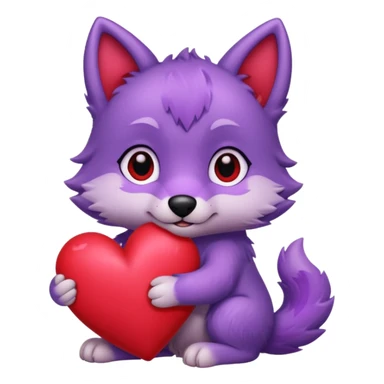 Cute purple wolf pup holding heart sticker