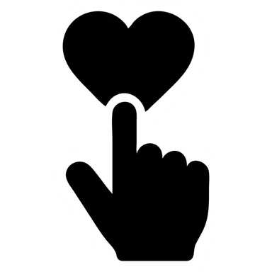 hand with index finger pointing at and touching a heart sticker