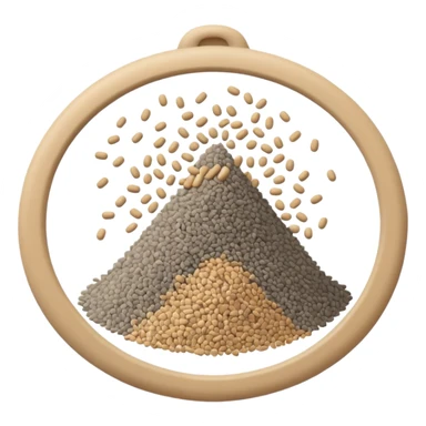 loose scatter or pile of small, rough beige-gray granules, matte and dusty, soft lighting, subtle shadows, emoji scale sticker