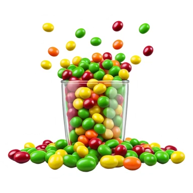 minimalist colorful Skittles candy pack with green candies spilling out sticker