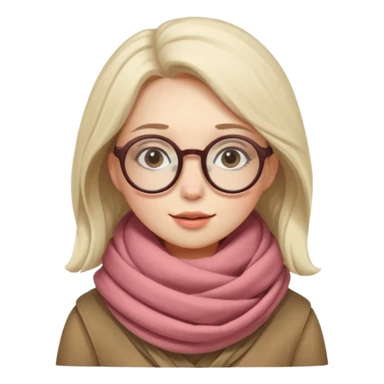 A shy woman with big round glasses and thick scarf, blushing from the cold. sticker