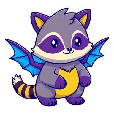 Raccoon dragon hybrid with wings dark purple and blue sticker