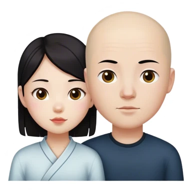 Dark hair Chinese girl loves bald white boy sticker