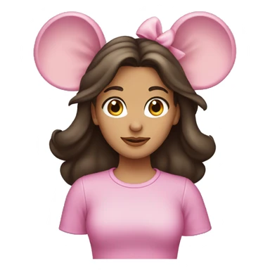 Brunette wearing pink mouse ears sticker