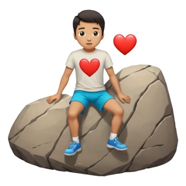 asian man tripping on rock with heart eyes sticker