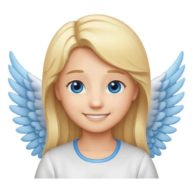 angel emoji blonde hair, blue eyes and smiling, larger wings with darker outline on them and bigger smile and more smiley eyes sticker