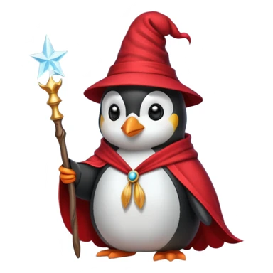 A penguin wizard with a red hat and a magic wand sticker