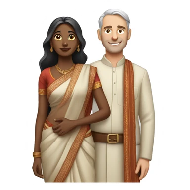 Indian woman wearing sari with white man sticker