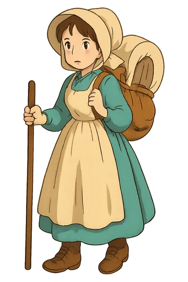 A young pioneer woman from the 1840s about to head off on the Oregon trail sticker