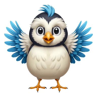 cartoon tit bird with wings spread, looking like it is flashing, playful and cheeky pose sticker