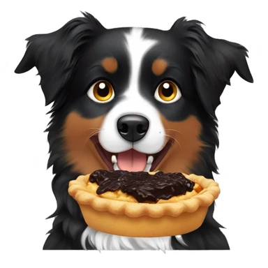 Small black australian shepherd dog eating pie  sticker