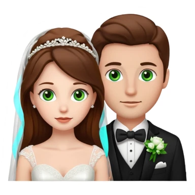 bride and groom white skin brown hair, groom has green eyes sticker