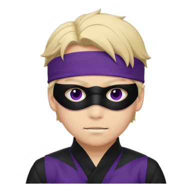 A young man named Satoru Gojo wearing a black/dark purple uniform and dark purple/ black blindfold with a confident smirk sticker